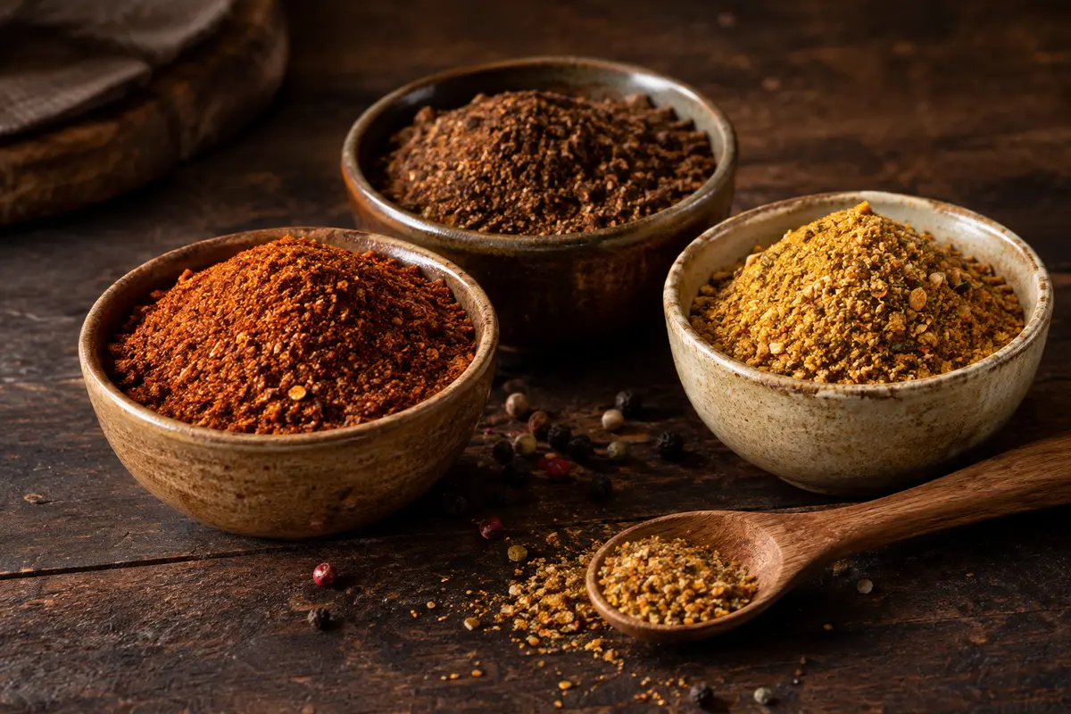 Trois rubs secs pour barbecue aux teintes paprika, fumée et dorée